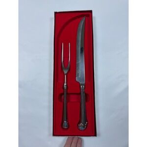 Carvel Hall Towle Stainless Steel Carving Knife and Fork Set USA with Box Silver